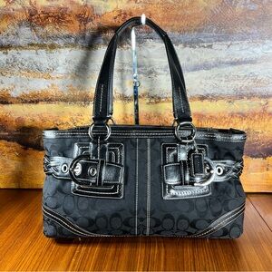 Coach Signature Soho Satchel Black Jacquard and Leather Vintage Great Condition